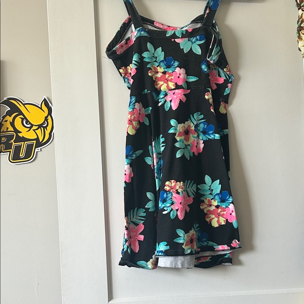 Justice Black Dress with Pink and Blue Floral Design